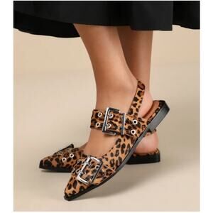 NWB Steve Madden Women's Graya Leopard Print Cow Hair Slingback Flats Size 7